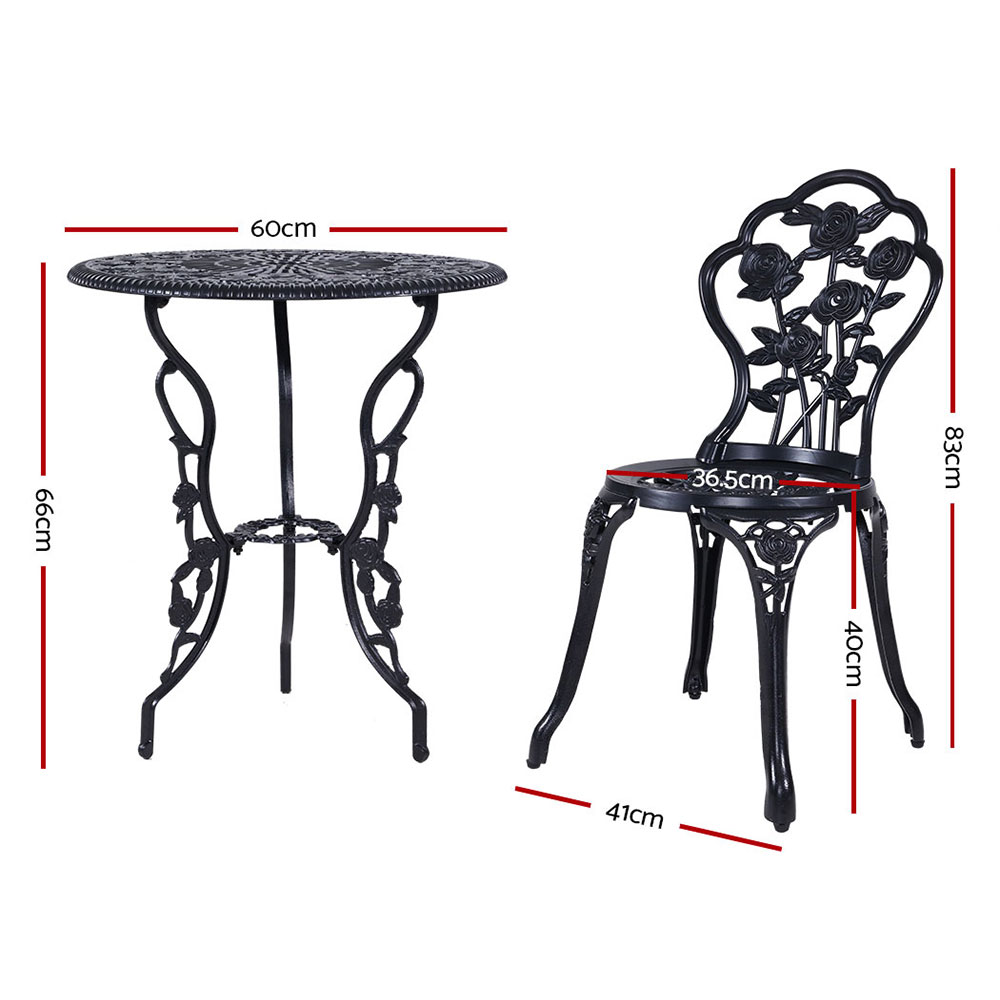 Gardeon 3PC Cast Aluminium Rose Bistro Set view 2
