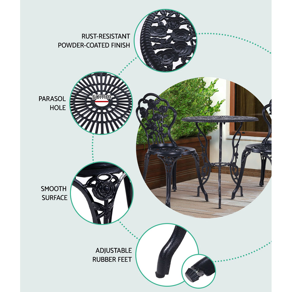 Gardeon 3PC Cast Aluminium Rose Bistro Set view 3