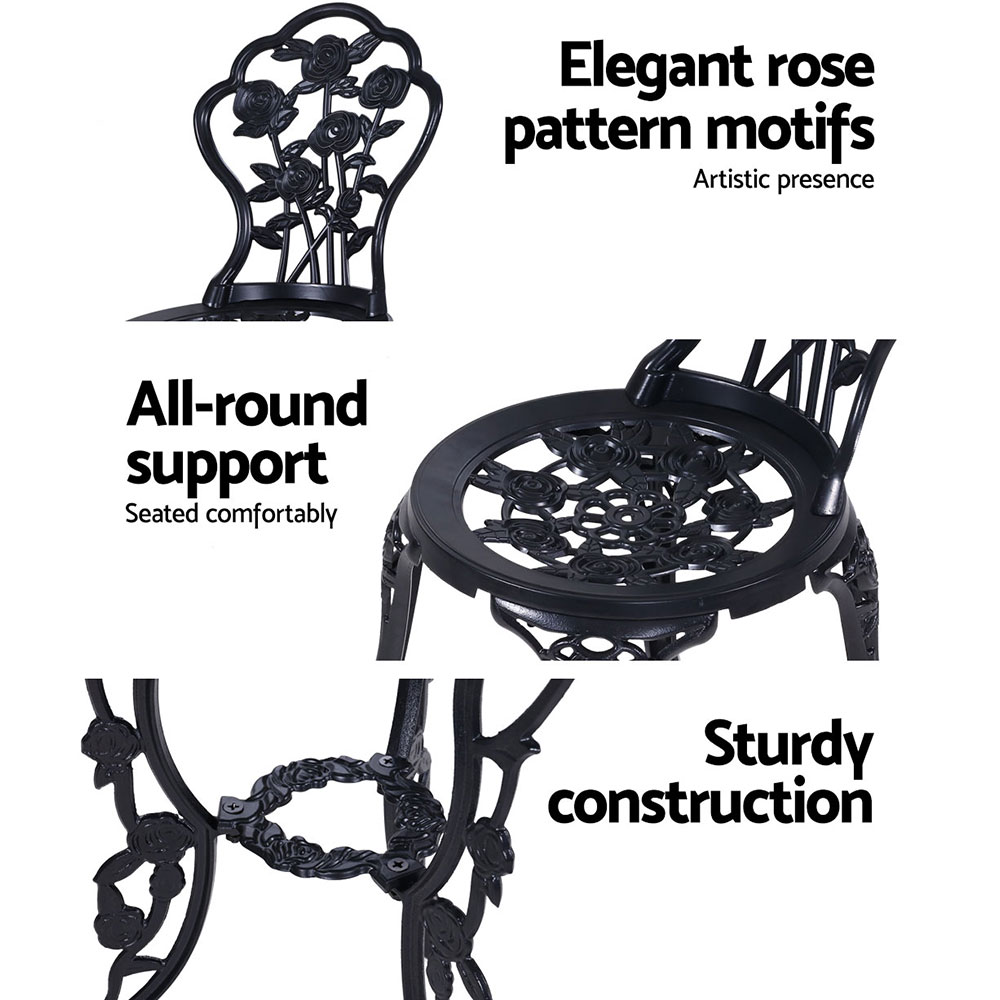 Gardeon 3PC Cast Aluminium Rose Bistro Set view 4