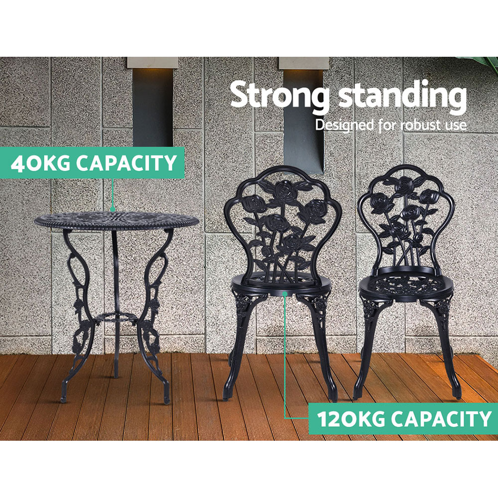 Gardeon 3PC Cast Aluminium Rose Bistro Set view 5