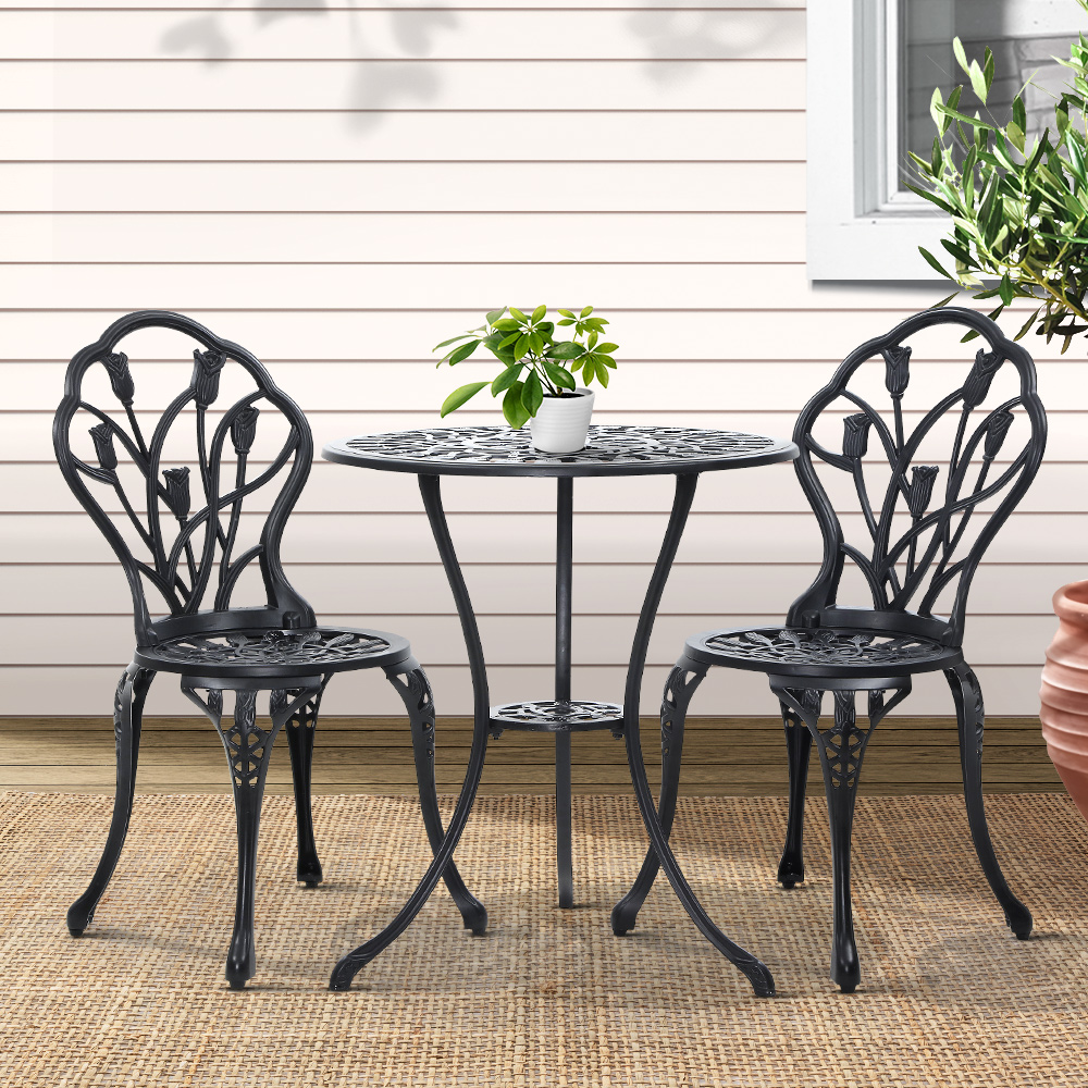 Gardeon 3PC Cast Aluminium Tulip Bistro Set