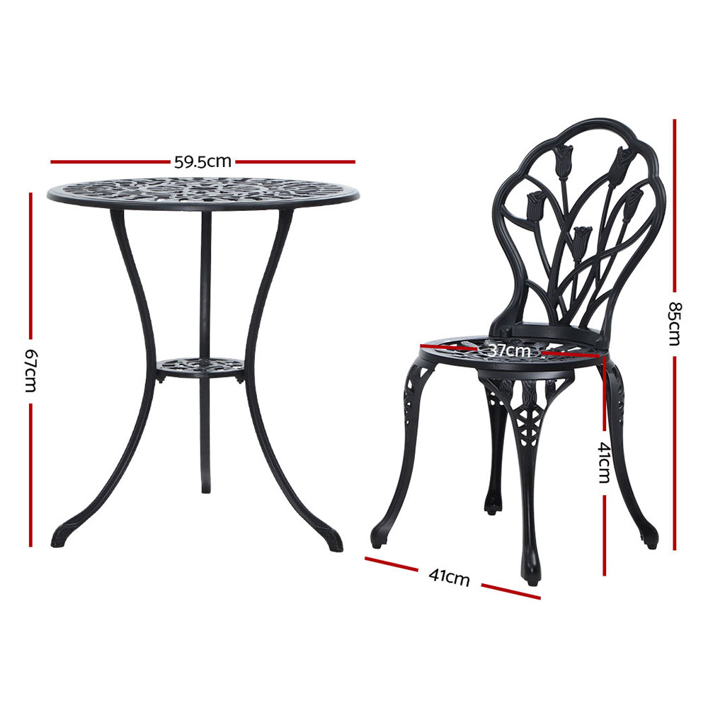 Gardeon 3PC Cast Aluminium Tulip Bistro Set view 2