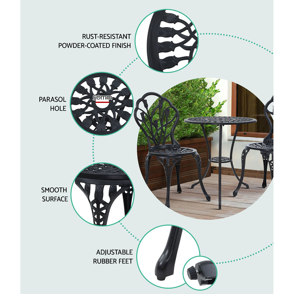 Gardeon 3PC Cast Aluminium Tulip Bistro Set view 3