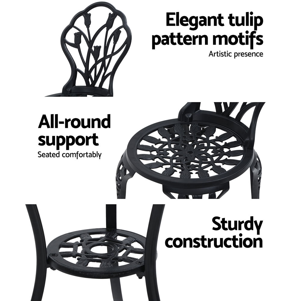 Gardeon 3PC Cast Aluminium Tulip Bistro Set view 4