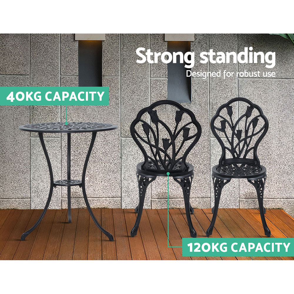 Gardeon 3PC Cast Aluminium Tulip Bistro Set view 5