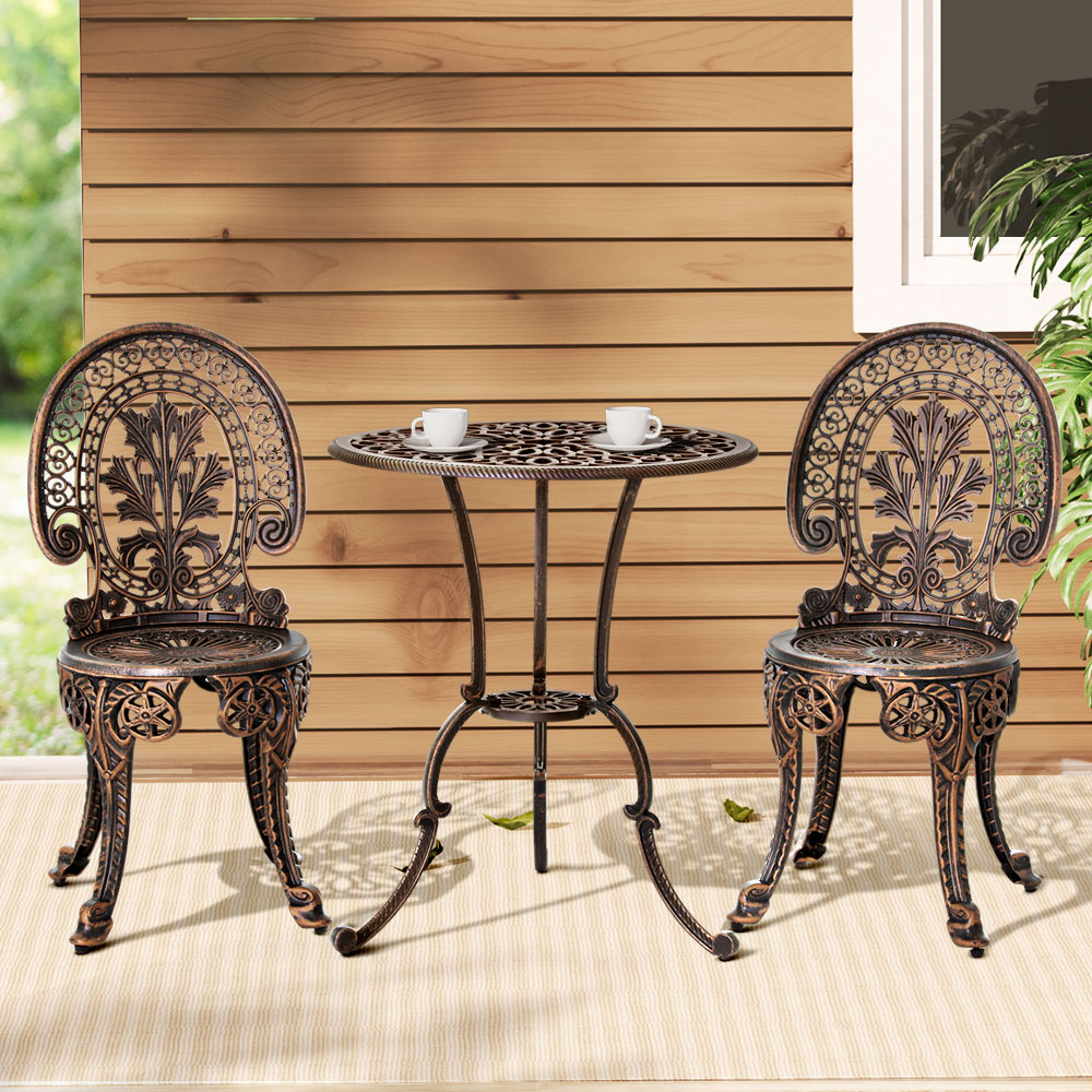 Gardeon 3PC Aluminium Vintage Bistro Set with Parasol Hole