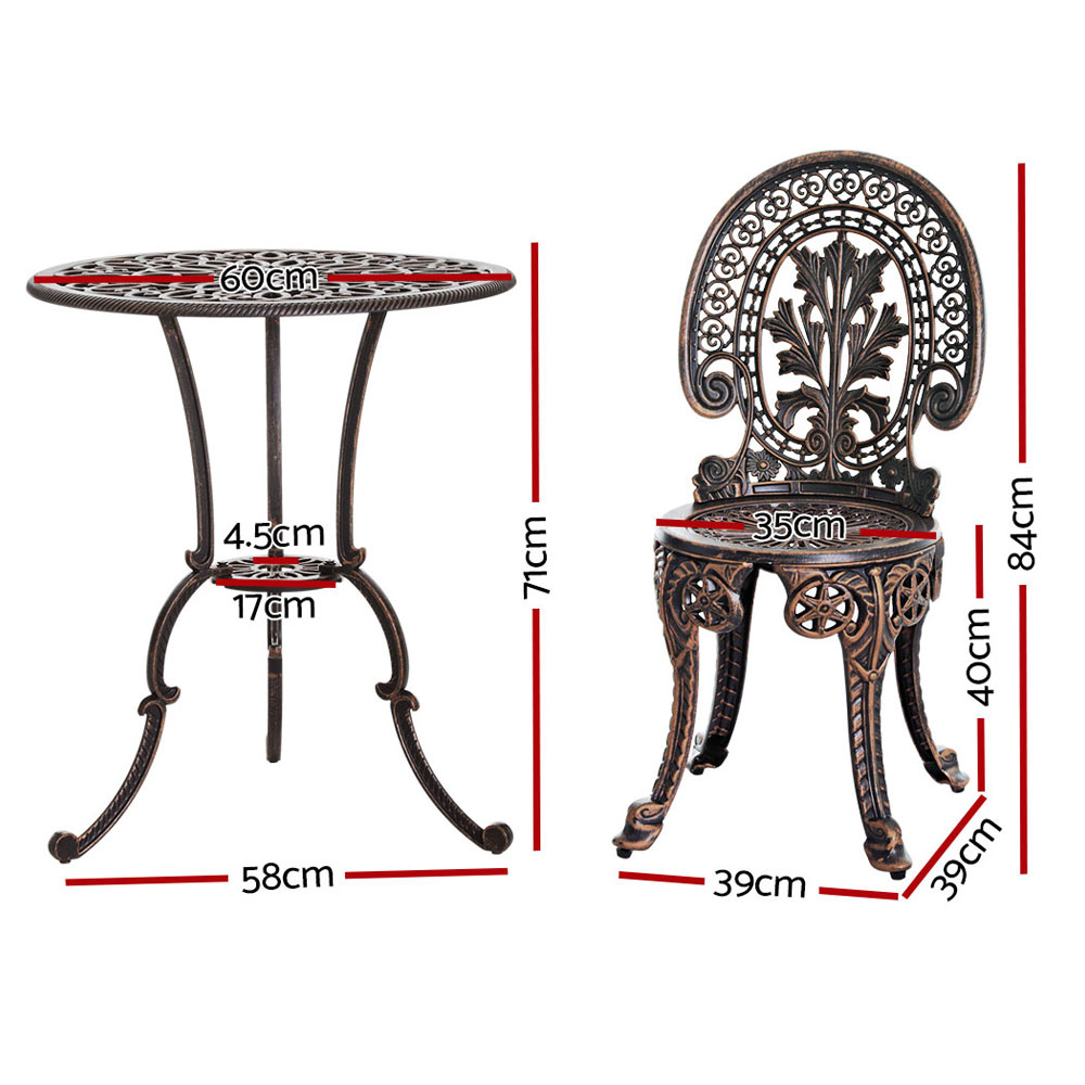 Gardeon 3PC Aluminium Vintage Bistro Set with Parasol Hole view 2