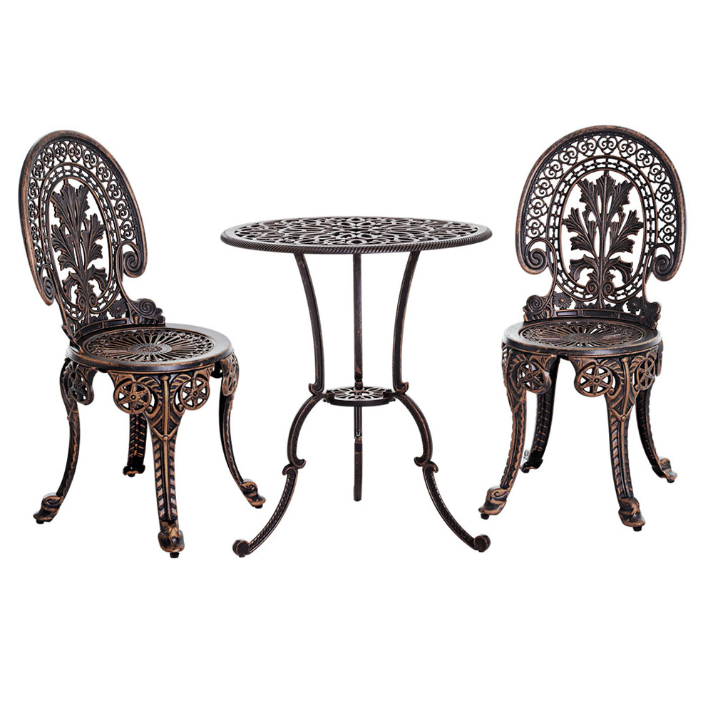 Gardeon 3PC Aluminium Vintage Bistro Set with Parasol Hole view 3