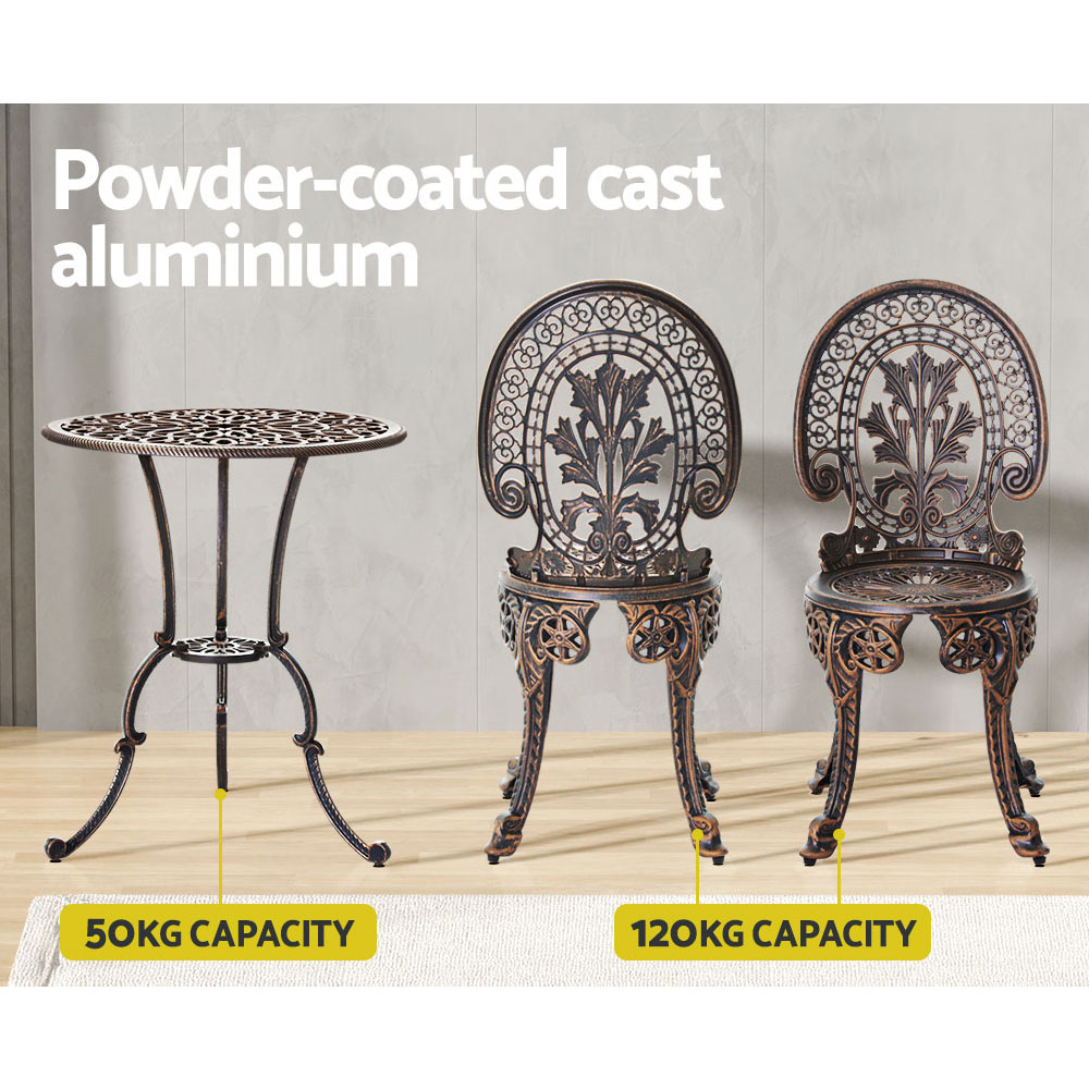 Gardeon 3PC Aluminium Vintage Bistro Set with Parasol Hole view 5
