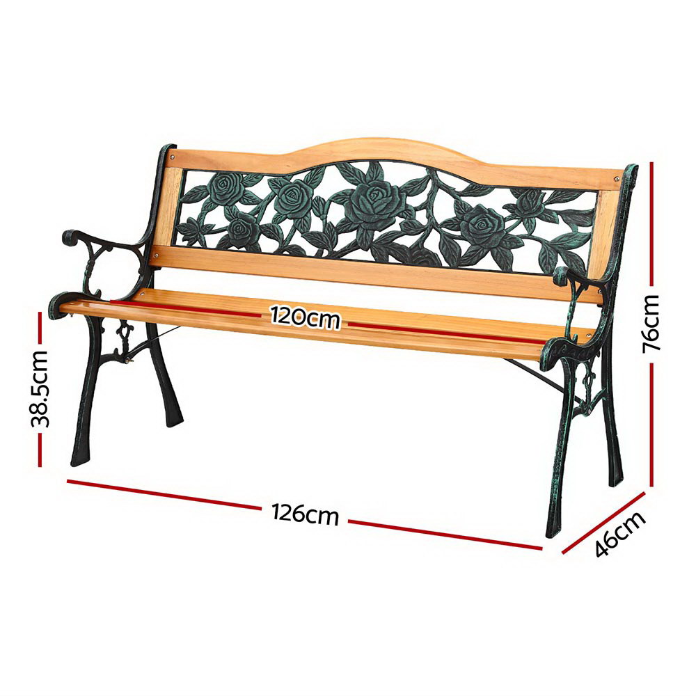 Gardeon Cast Iron Garden Bench 126cm 3-Seater view 2