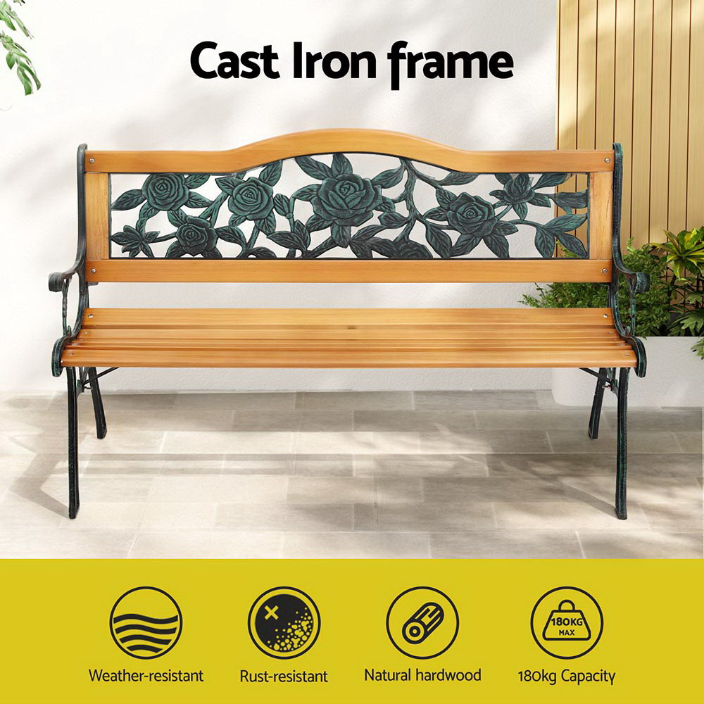 Gardeon Cast Iron Garden Bench 126cm 3-Seater view 4