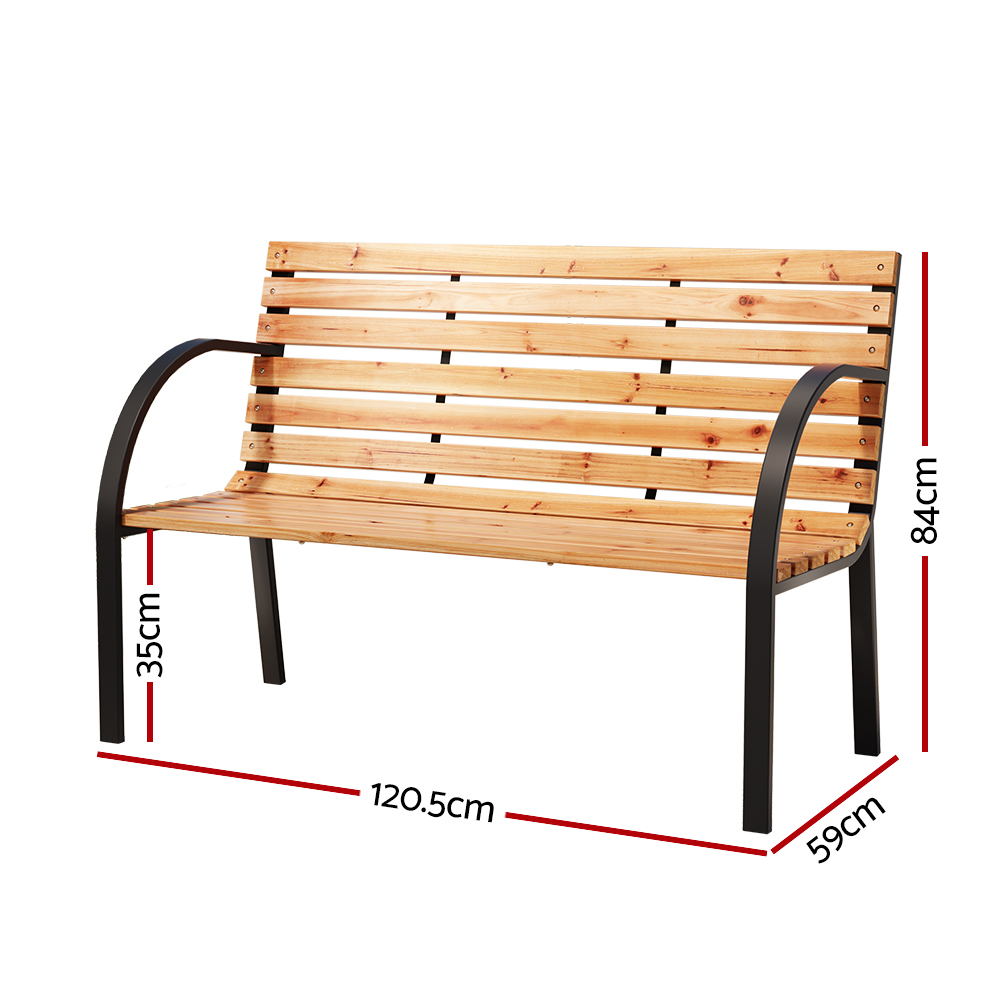 Gardeon Wooden Garden Bench 120cm 2-Seater view 2