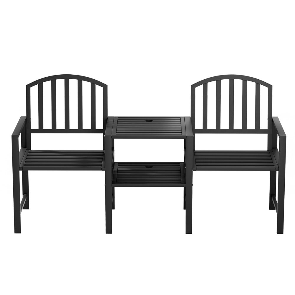 Gardeon Steel Garden Bench Loveseat with Table Black view 3