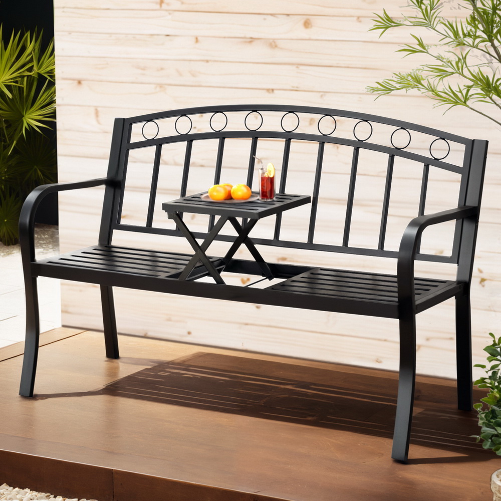 Gardeon Multifunctional Steel Garden Bench Black