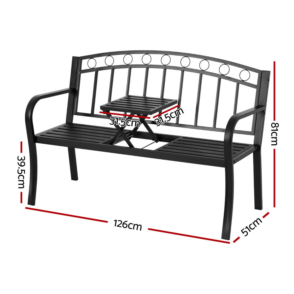 Gardeon Multifunctional Steel Garden Bench Black view 2
