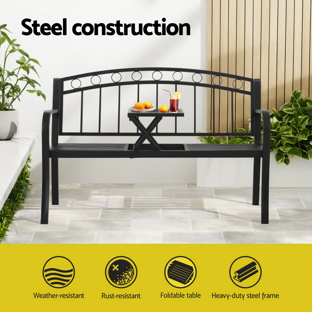 Gardeon Multifunctional Steel Garden Bench Black view 4