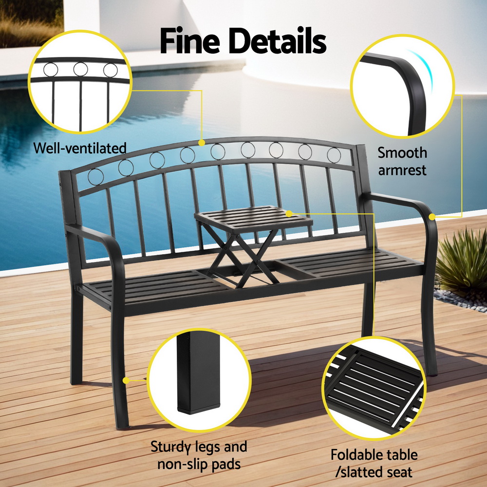 Gardeon Multifunctional Steel Garden Bench Black view 5