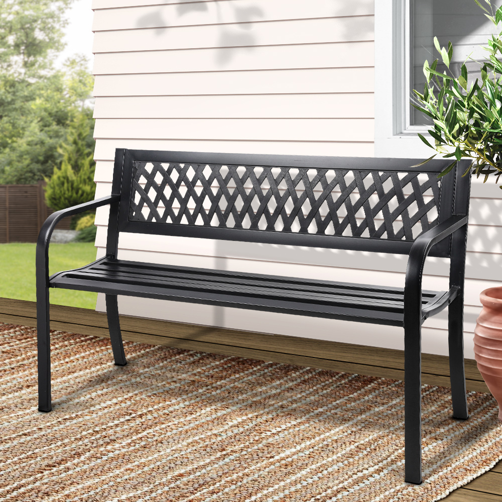 Gardeon Steel Vintage Garden Bench 2-Seater Black