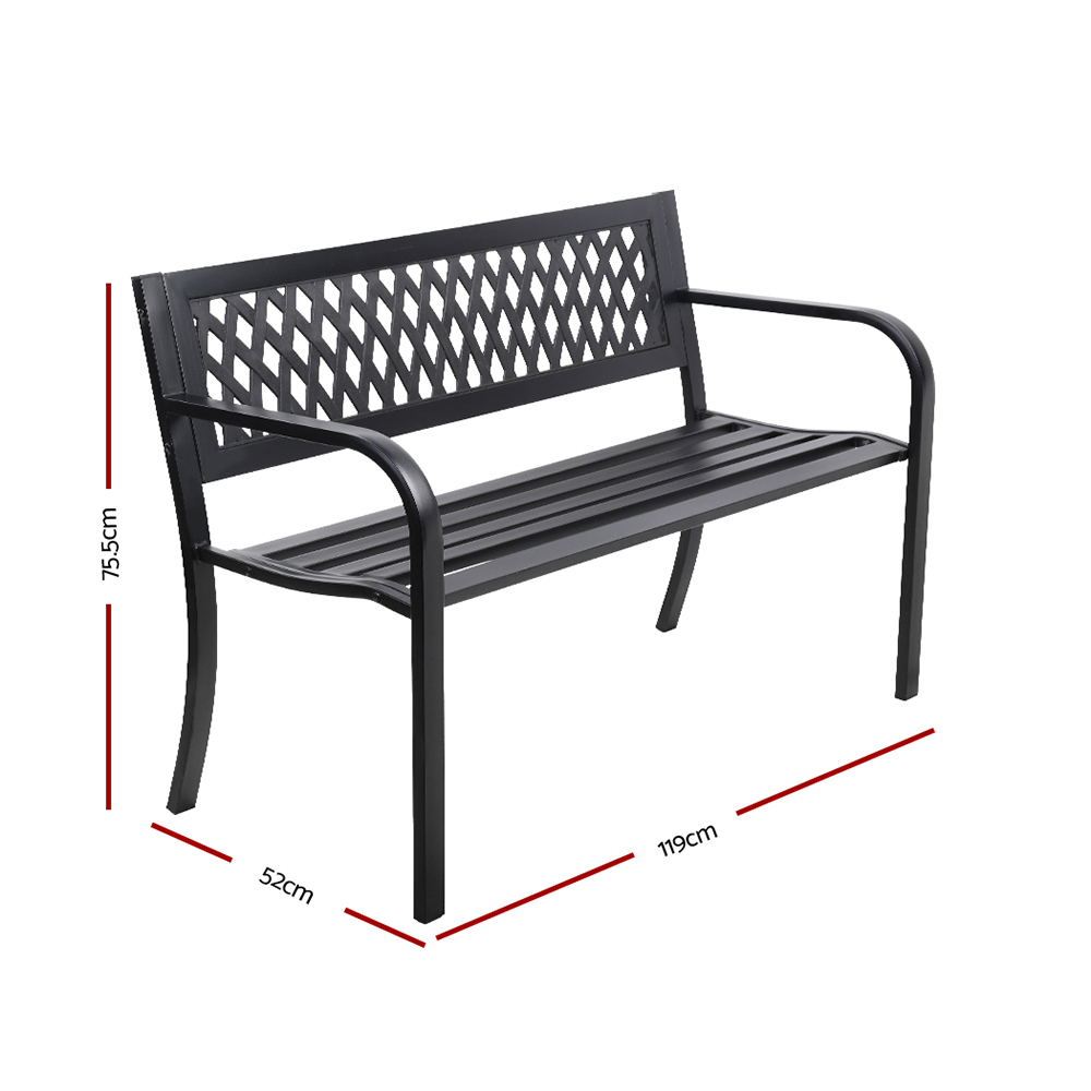 Gardeon Steel Vintage Garden Bench 2-Seater Black view 2