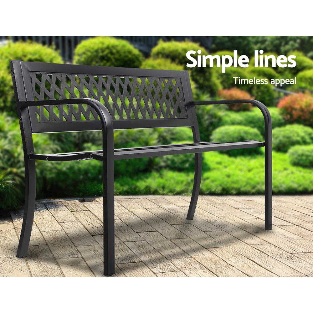 Gardeon Steel Vintage Garden Bench 2-Seater Black view 4