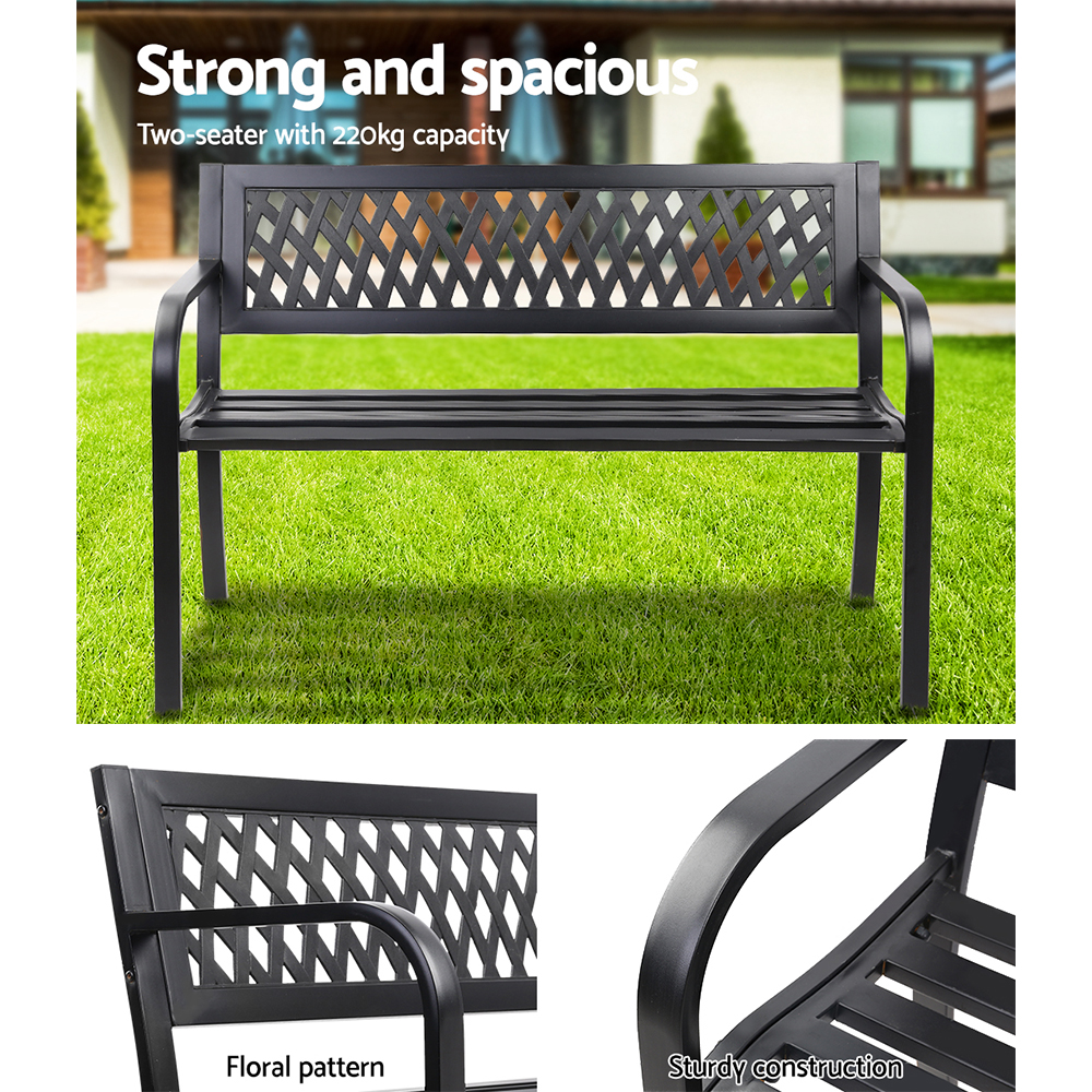 Gardeon Steel Vintage Garden Bench 2-Seater Black view 5