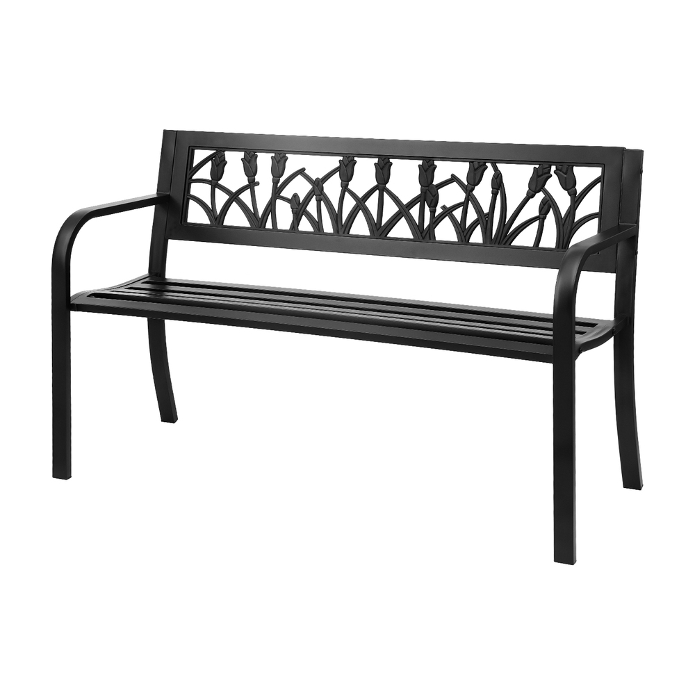 Gardeon Steel 2-Seater Park Garden Bench Black