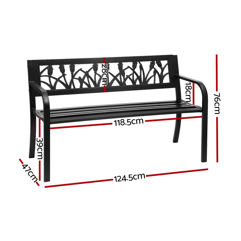 Gardeon Steel 2-Seater Park Garden Bench Black view 2