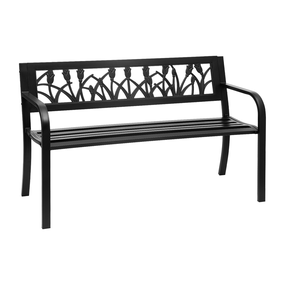 Gardeon Steel 2-Seater Park Garden Bench Black view 3