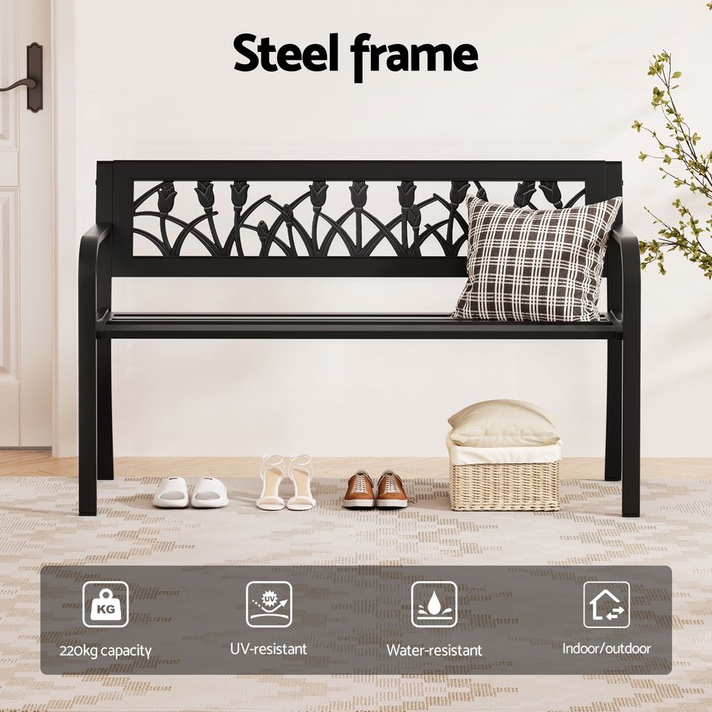 Gardeon Steel 2-Seater Park Garden Bench Black view 4