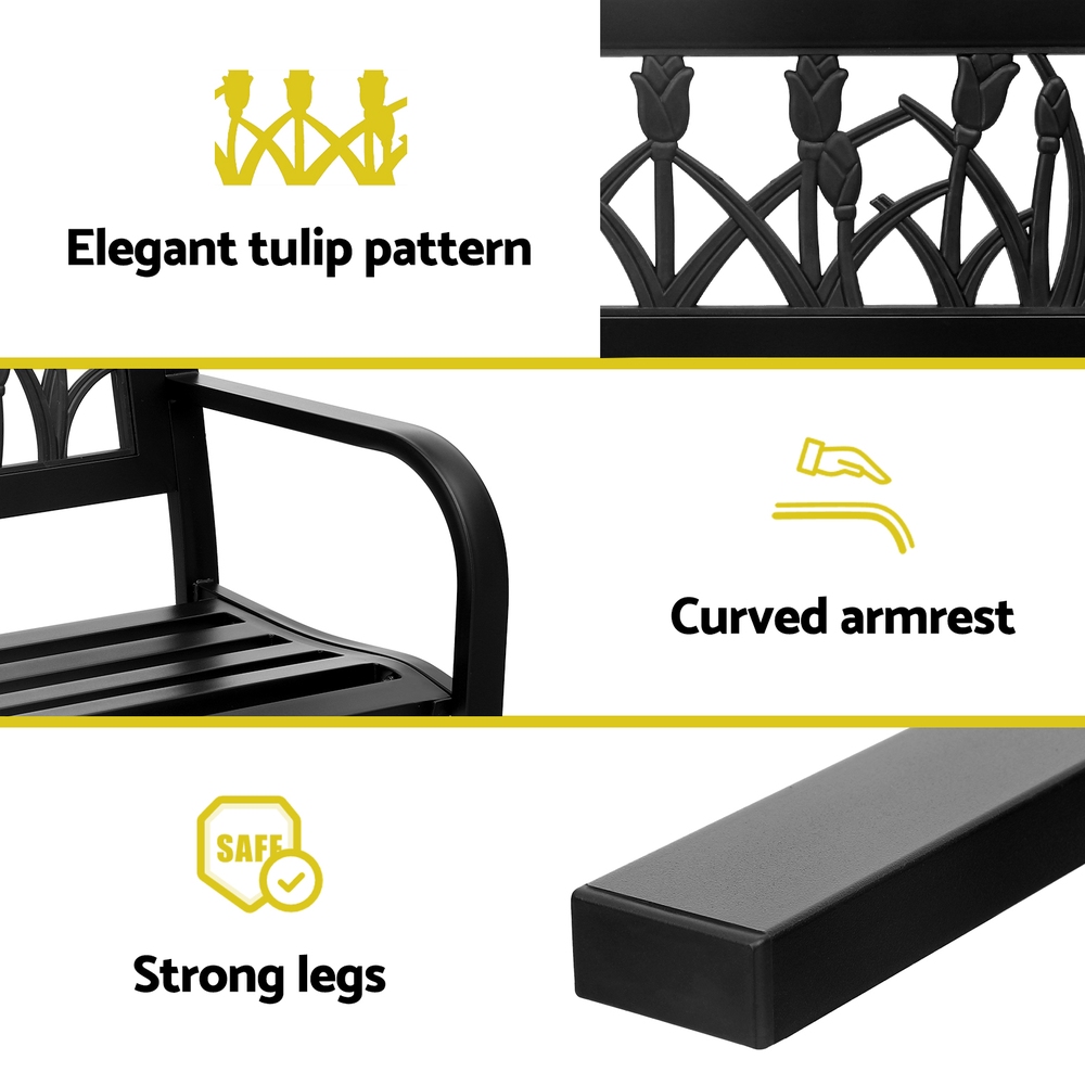 Gardeon Steel 2-Seater Park Garden Bench Black view 5