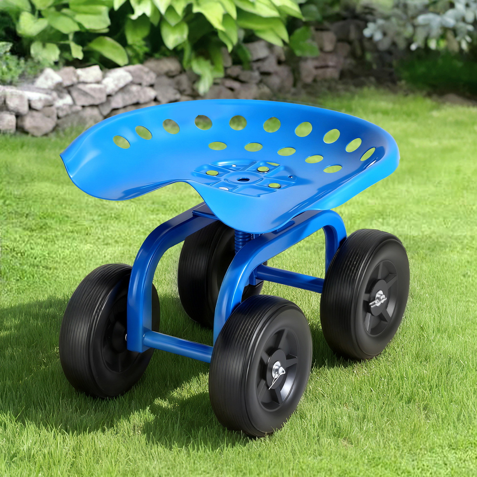 Gardeon Blue 360 Swivel Garden Seat Scooter Cart