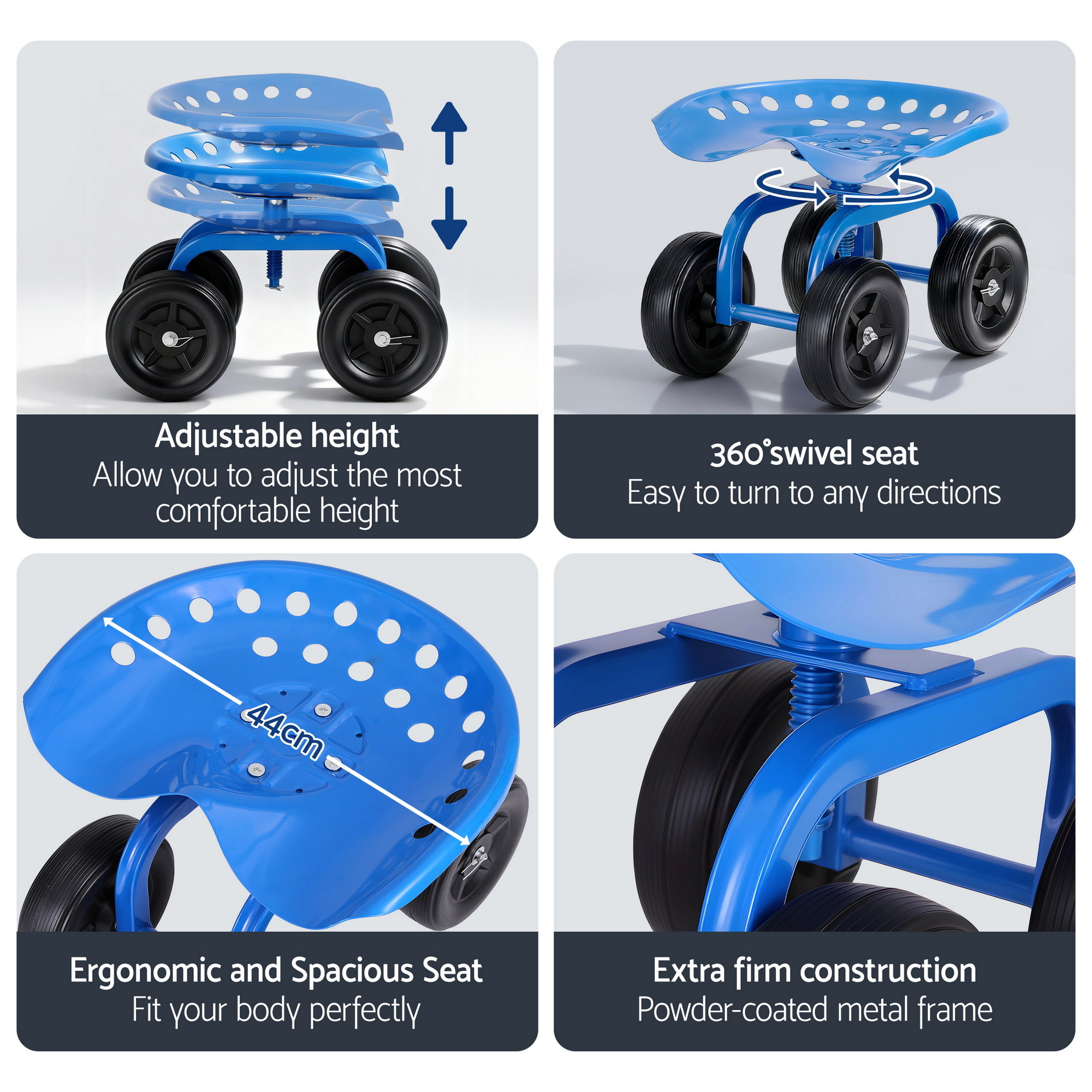 Gardeon Blue 360 Swivel Garden Seat Scooter Cart view 3