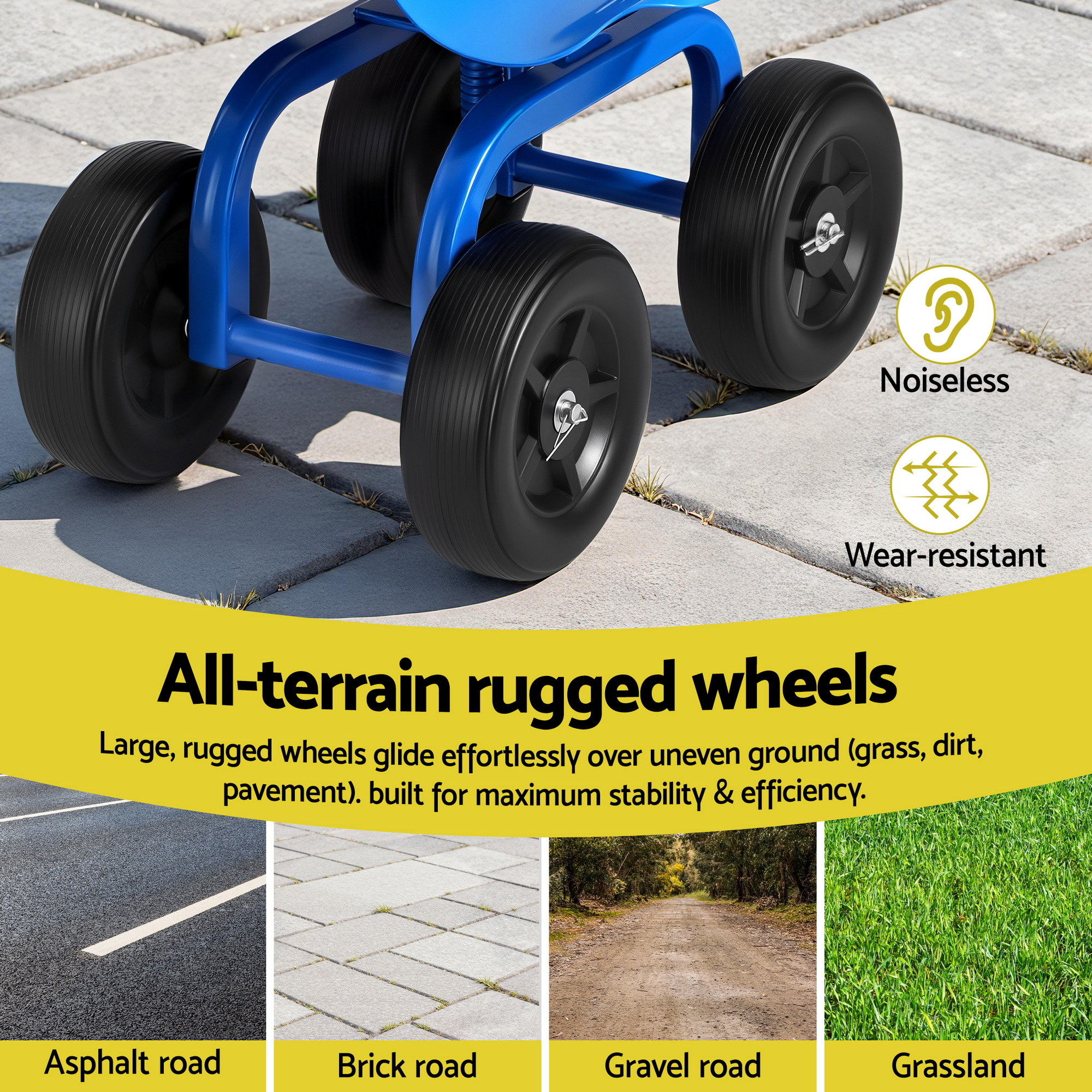 Gardeon Blue 360 Swivel Garden Seat Scooter Cart view 5
