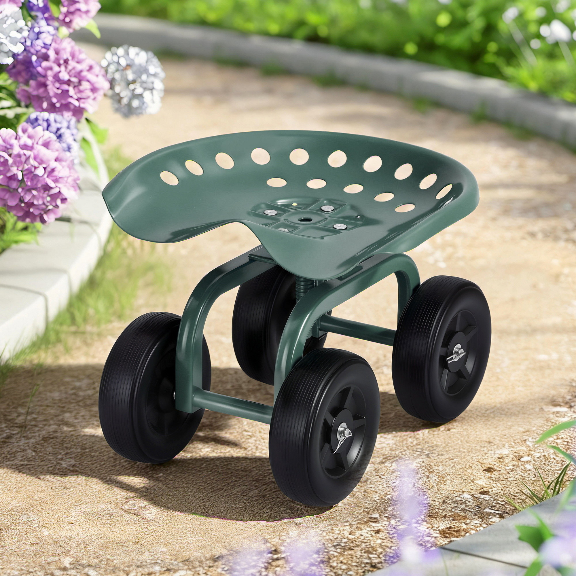 Gardeon Green 360 Swivel Garden Seat Scooter Cart