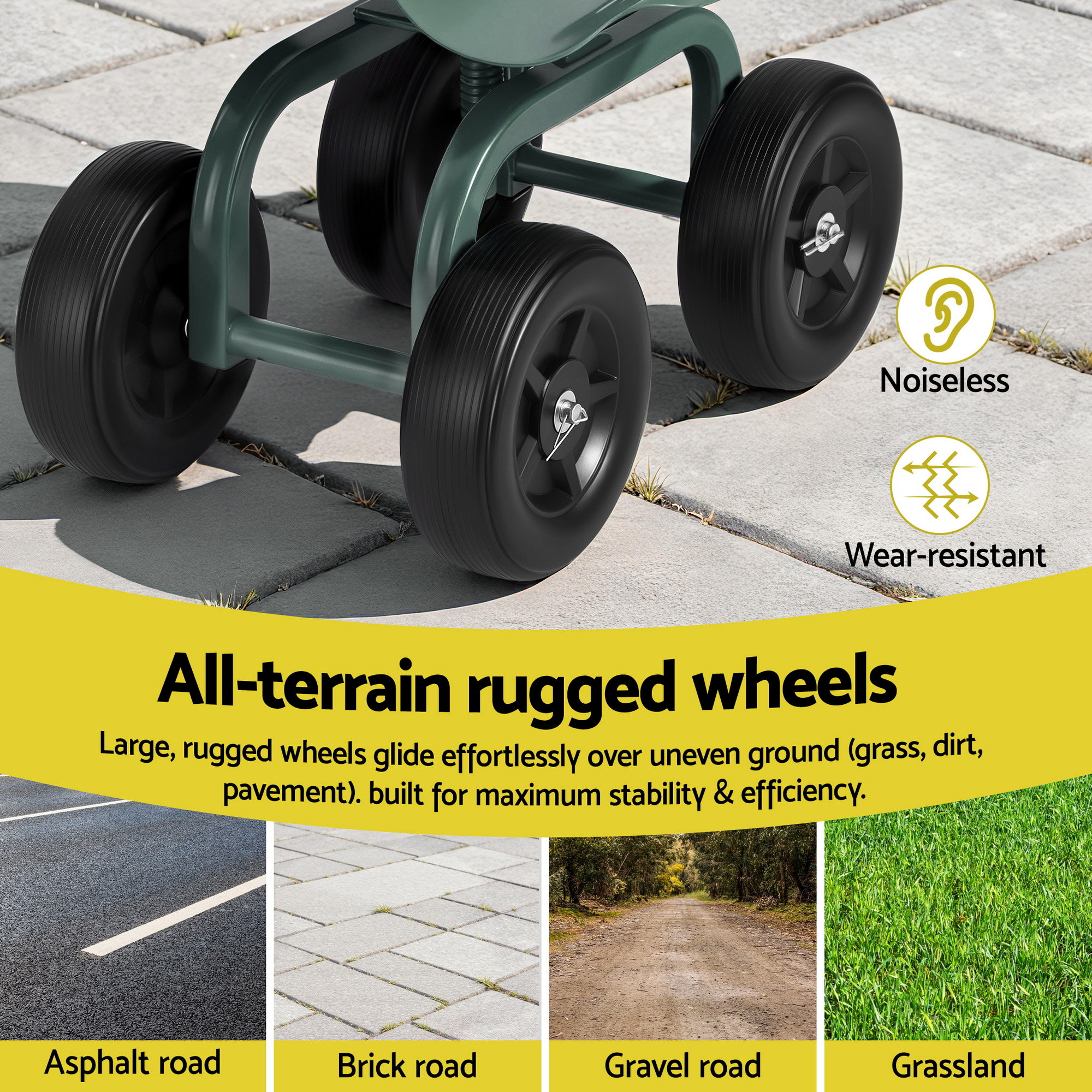 Gardeon Green 360 Swivel Garden Seat Scooter Cart view 5