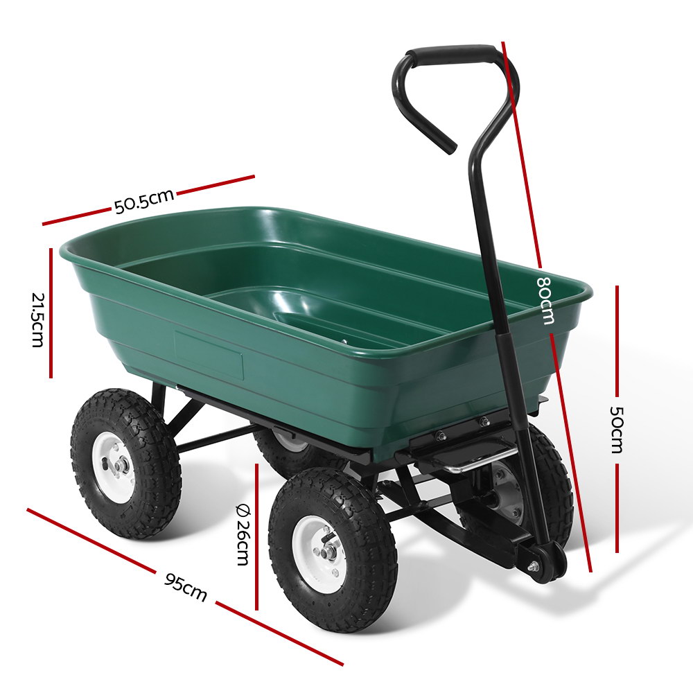 Gardeon 270kg Garden Dump Cart Trailer 75L Green view 2