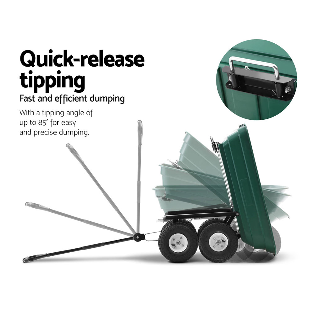 Gardeon 270kg Garden Dump Cart Trailer 75L Green view 3