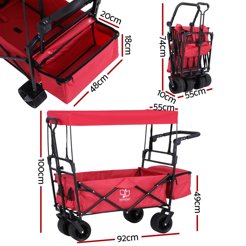 Gardeon 120kg Garden Cart with Removable Canopy Red view 2