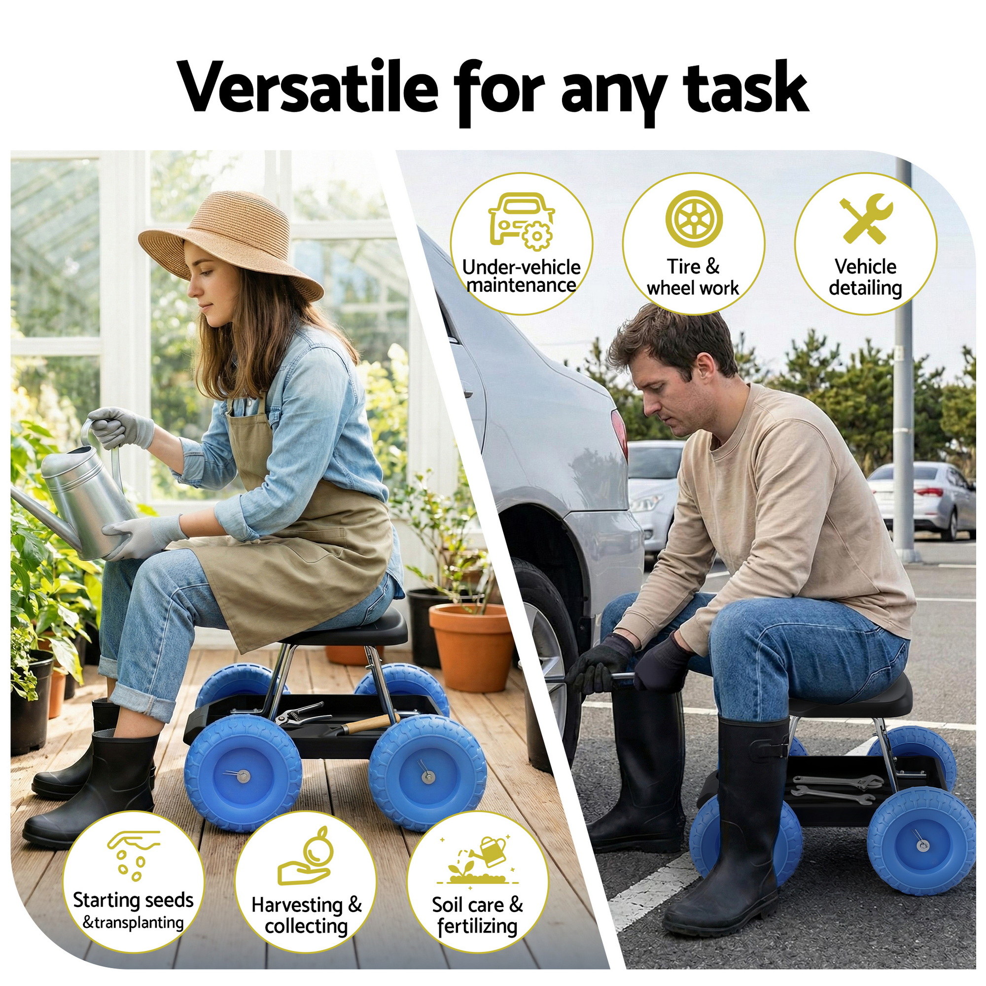 Gardeon 200kg Rolling Work Stool with Tool Tray view 2