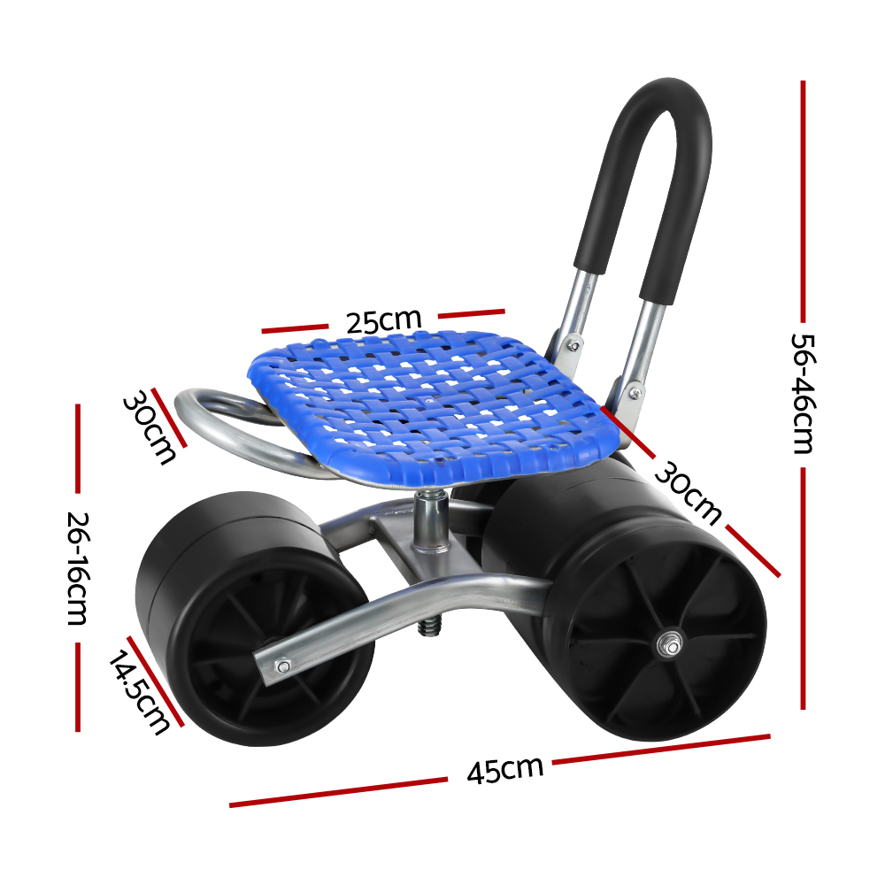 Gardeon Blue Foldable Garden Stool Seat with Wheels view 2
