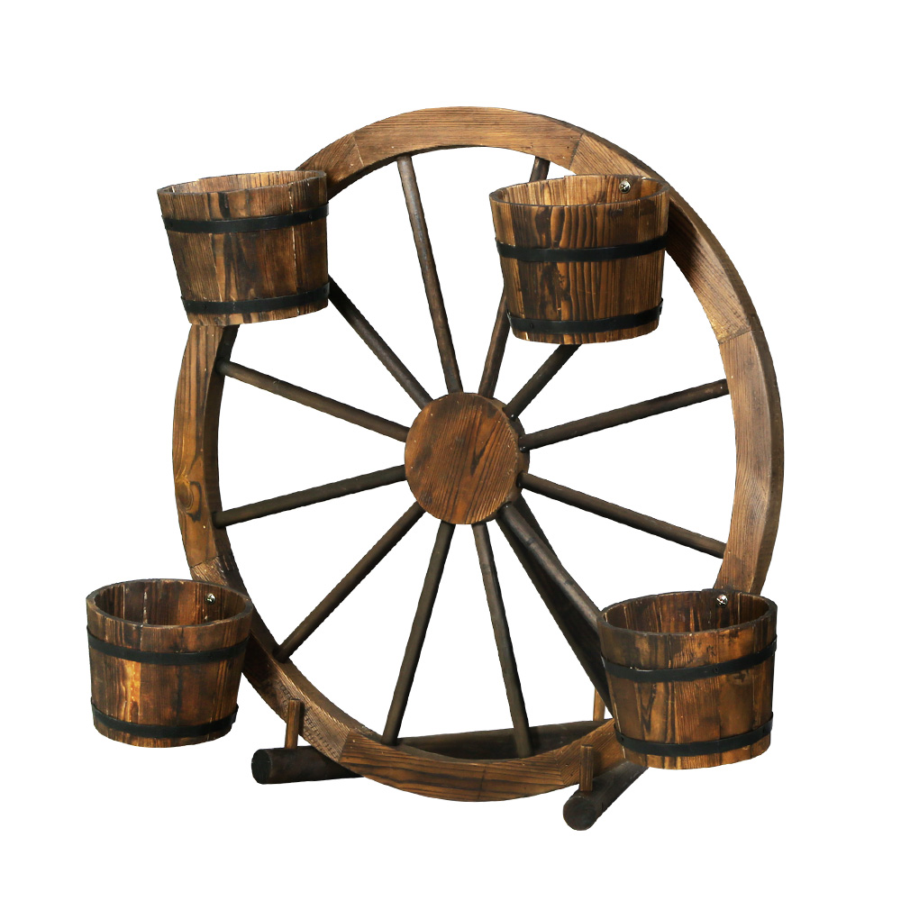 Gardeon Wooden Wagon Wheel Plant Stand 80cm