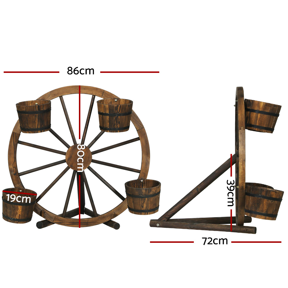 Gardeon Wooden Wagon Wheel Plant Stand 80cm view 2