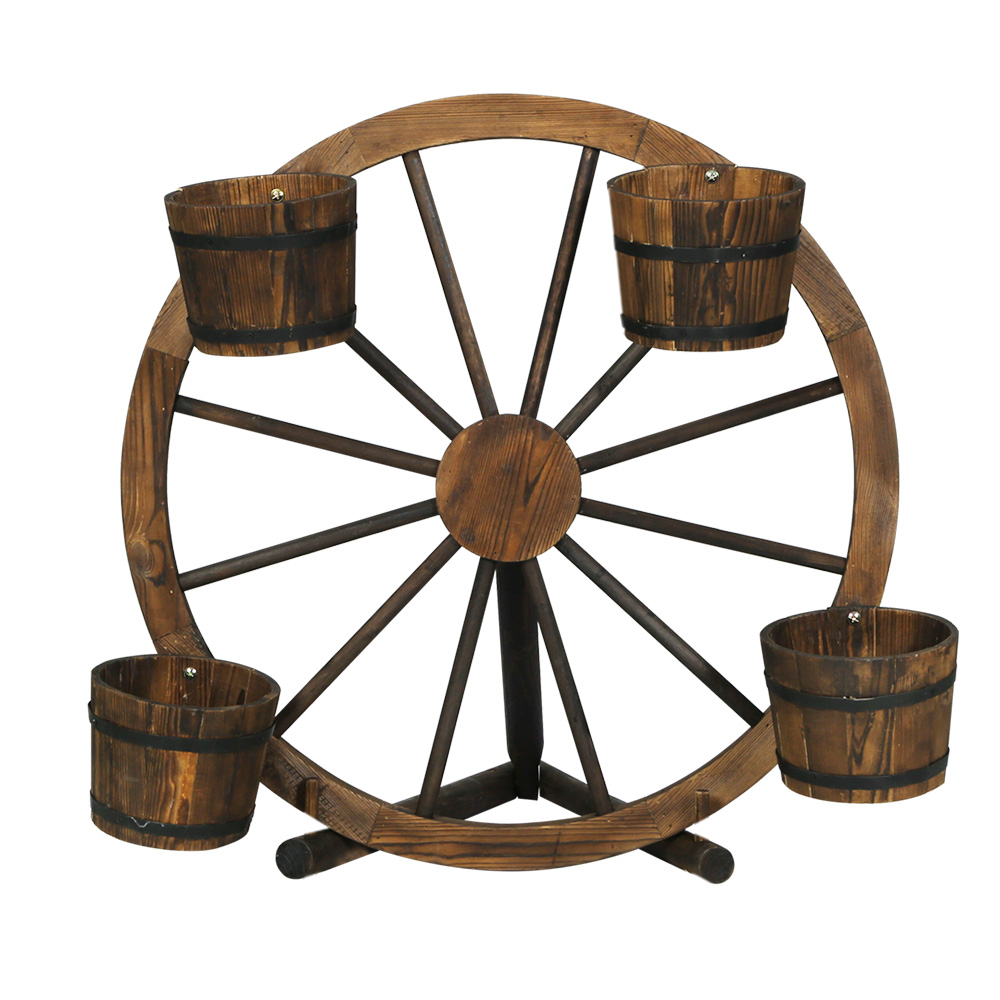 Gardeon Wooden Wagon Wheel Plant Stand 80cm view 3