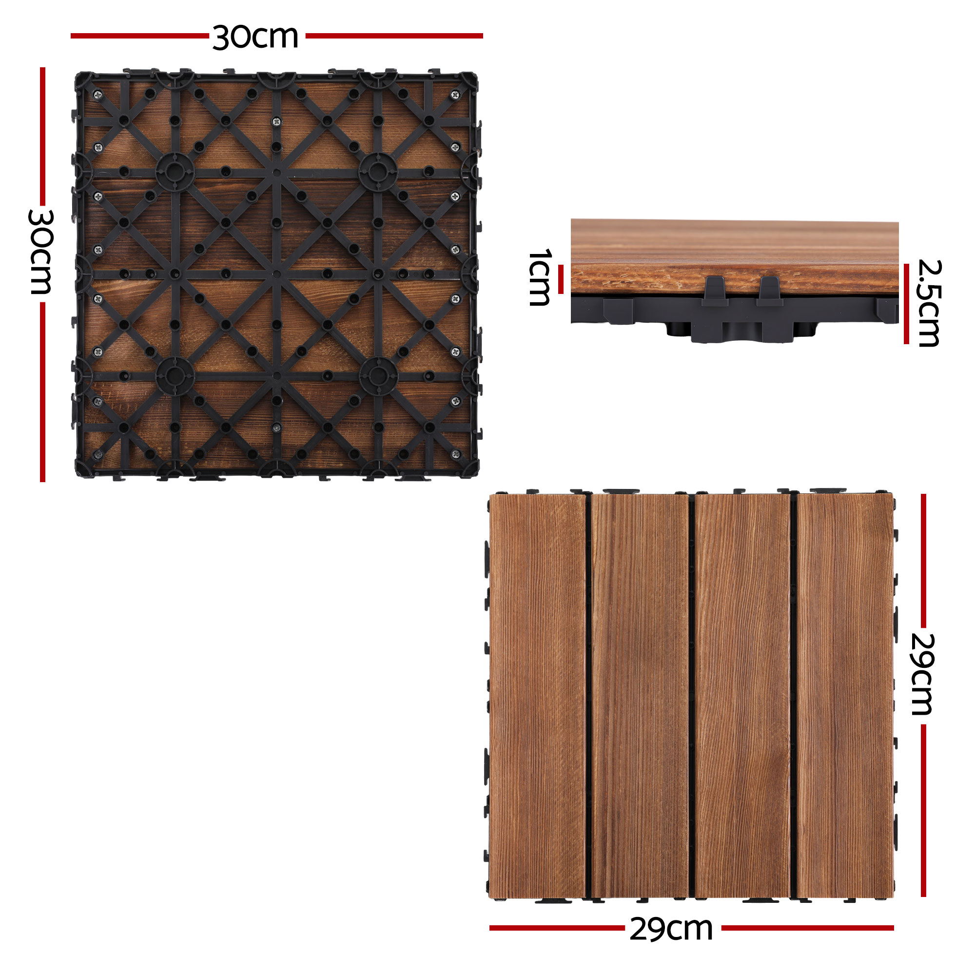 Gardeon Wood Deck Tiles 30x30cm Interlocking view 2