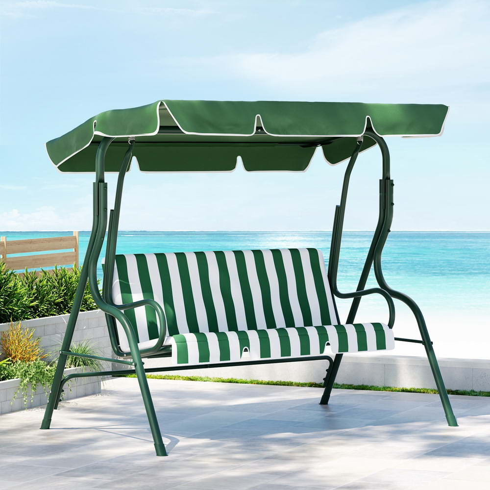Gardeon Cushioned 3 Seater Swing Chair White Green