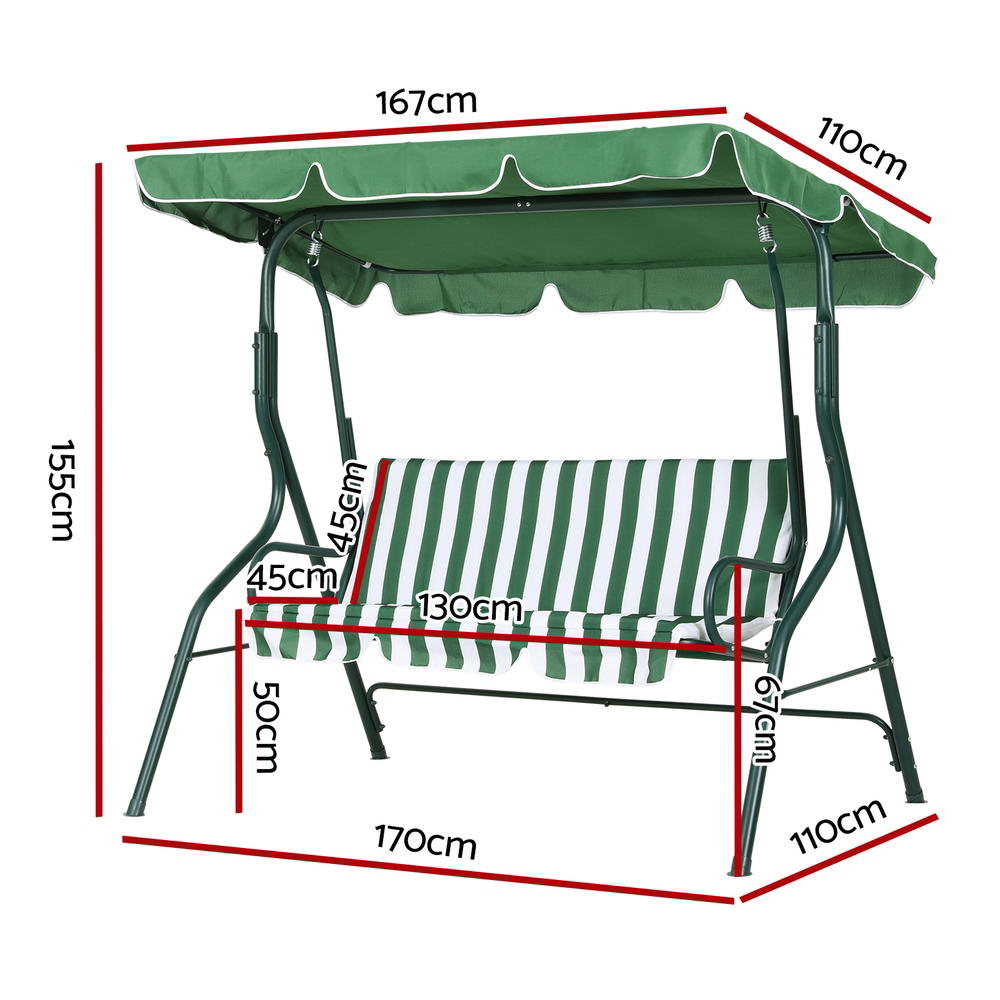 Gardeon Cushioned 3 Seater Swing Chair White Green view 2