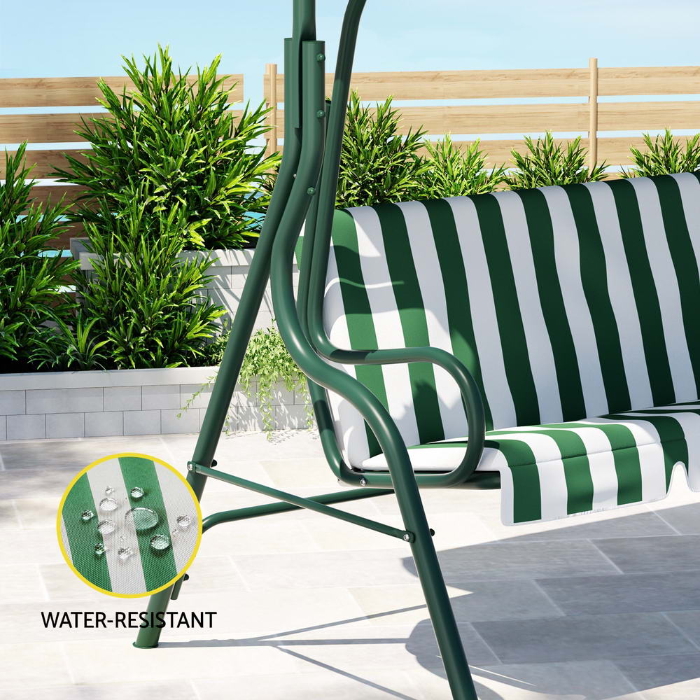 Gardeon Cushioned 3 Seater Swing Chair White Green view 4