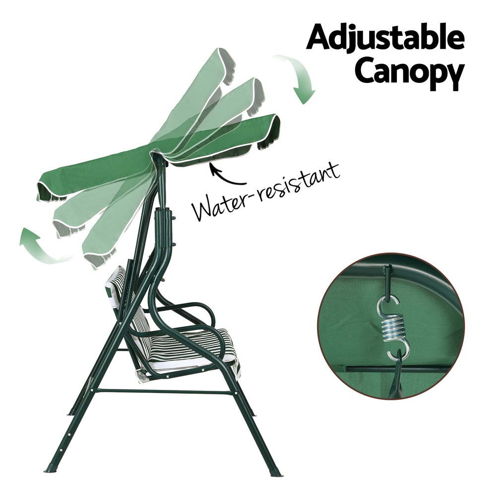 Gardeon Cushioned 3 Seater Swing Chair White Green view 5