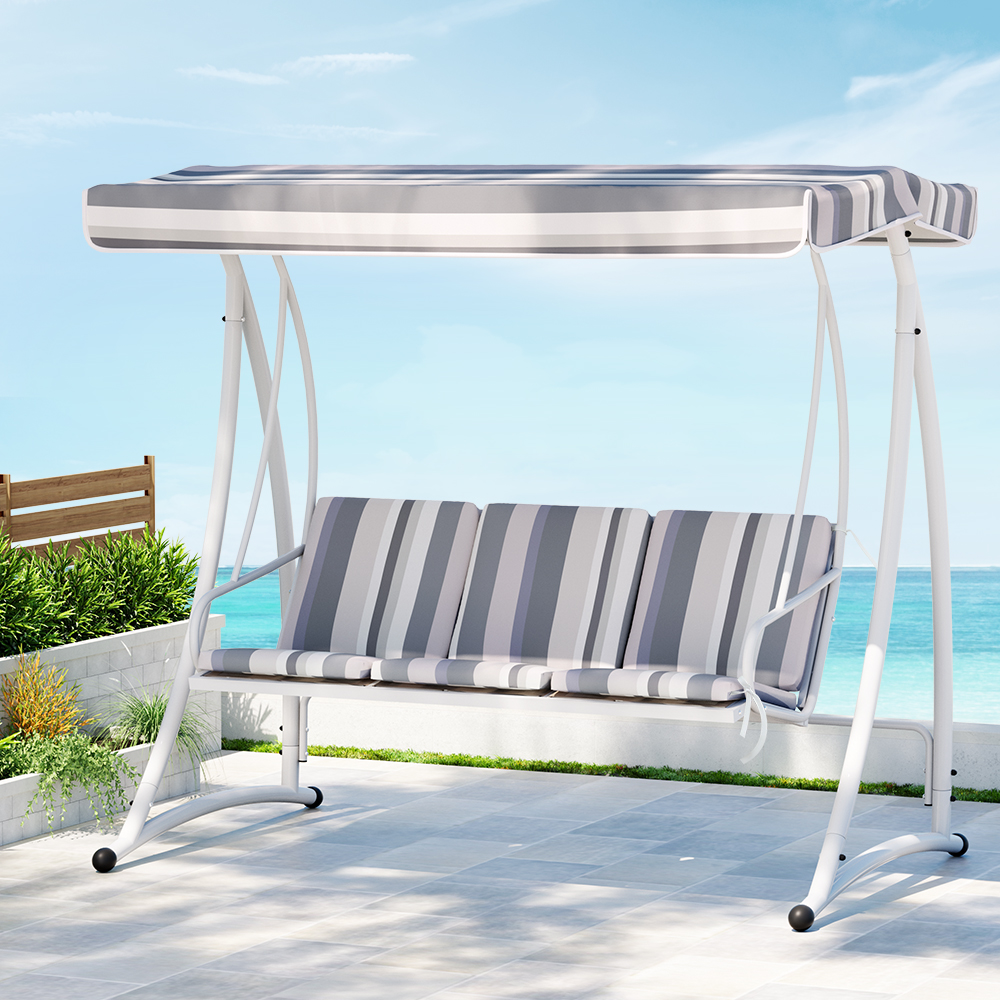 Gardeon 3 Seater Swing Chair White and Grey