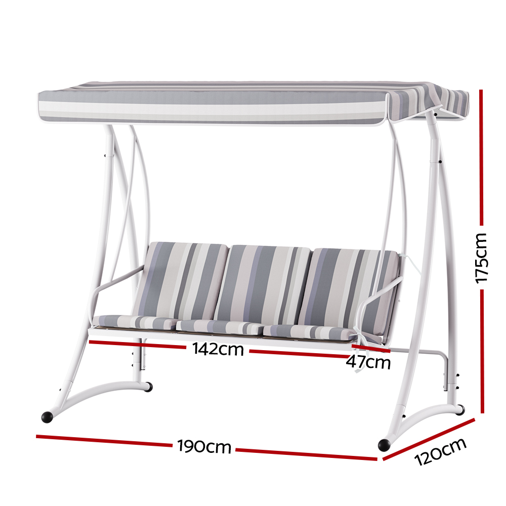 Gardeon 3 Seater Swing Chair White and Grey view 2